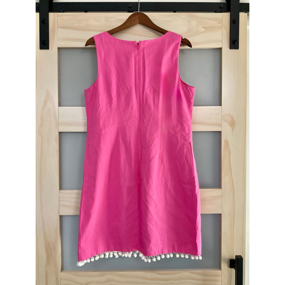 Eliza J Pink Pom Pom Trim Shift Dress Size 12 Linen Blend - Picture 3 of 7